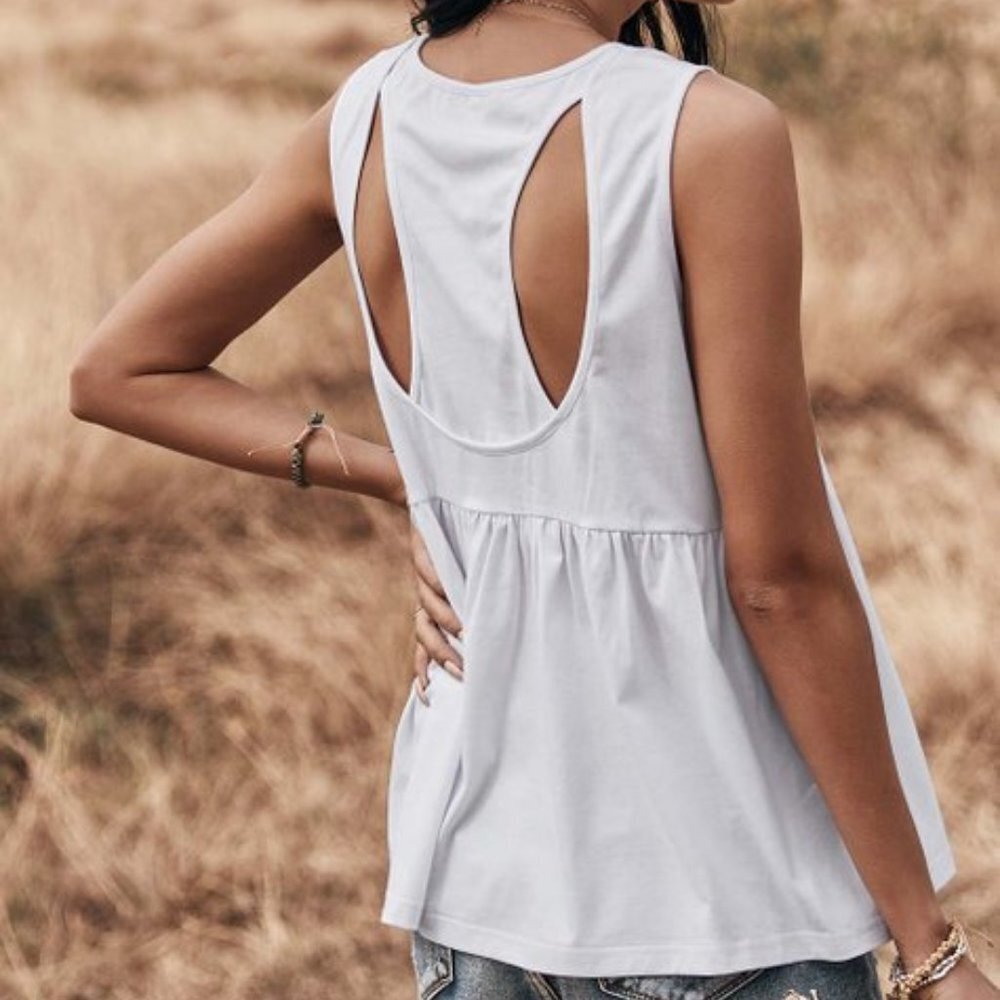 White Button-Front Cutout-Back Swing Tank - Women XL NWT